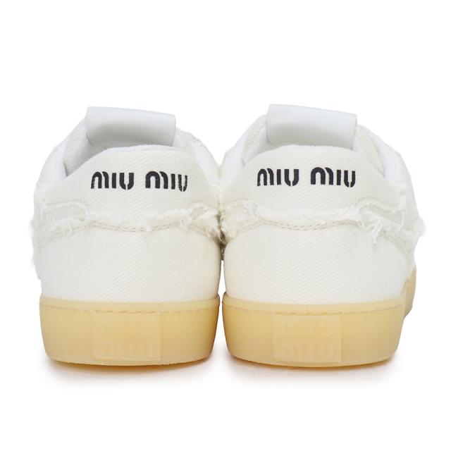 （新品・未使用品）ミュウミュウ miu miu ウォッシュド デニム ロゴ フリンジ スニーカー シューズ 靴 #37.5 24.5cm コットン ホワイト 5E325E 箱付