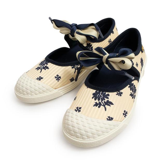 （新品・未使用品）ヴァレンティノ ガラヴァーニ Valentino Garavani ベイ バイ ベイ パピエフローラルファブリック バレリーナ スニーカー 靴 #37 24.5cm シルク ラバー バター ベージュ ブルー 6W2S0LH9JRH 箱付