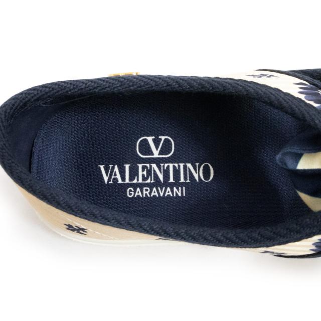 （新品・未使用品）ヴァレンティノ ガラヴァーニ Valentino Garavani ベイ バイ ベイ パピエフローラルファブリック バレリーナ スニーカー 靴 #37 24.5cm シルク ラバー バター ベージュ ブルー 6W2S0LH9JRH 箱付