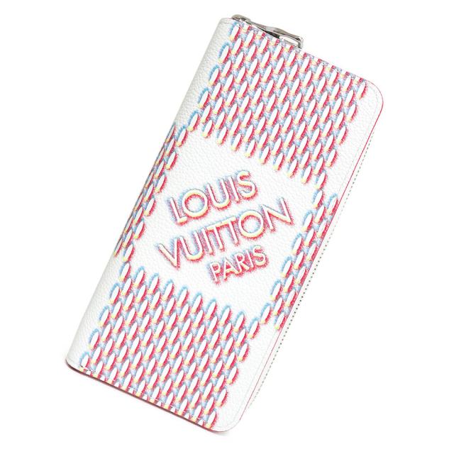 （新品・未使用品）ルイ ヴィトン LOUIS VUITTON ジッピーウォレット ヴェルティカル ラウンドファスナー 長財布 ダミエスプレー ホワイト レッド シルバー金具 M81403 箱付