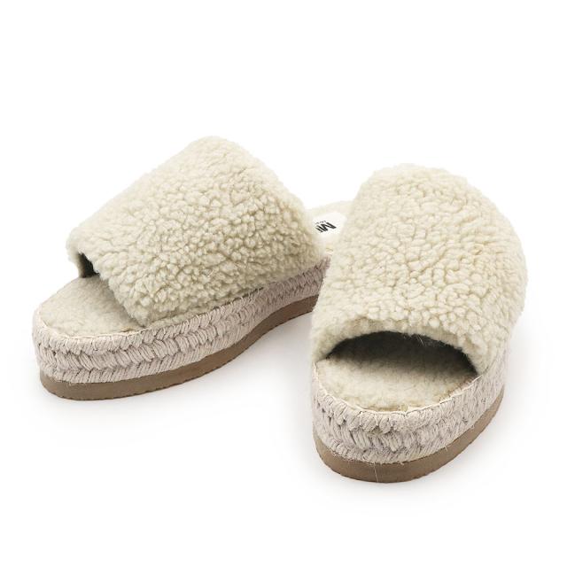 （未使用保管品）エムエムシックス メゾン マルジェラ MM6 Maison Margiela フェイクムートン ボア サンダル 靴 ＃39 26cm オフホワイト S59WP0066