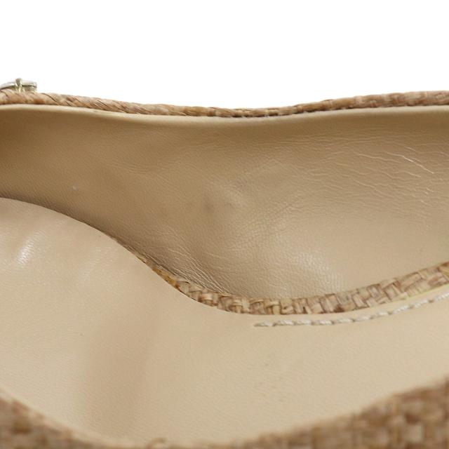 （美品）ドルチェアンドガッバーナ DOLCE&GABBANA ビジュー クリスタル フラワー パンプス 靴 #35 22cm ラフィア ベージュ ゴールド金具