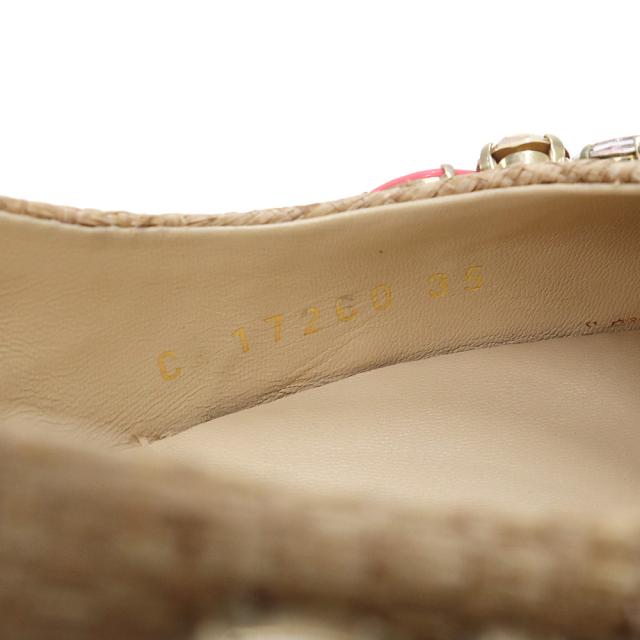 （美品）ドルチェアンドガッバーナ DOLCE&GABBANA ビジュー クリスタル フラワー パンプス 靴 #35 22cm ラフィア ベージュ ゴールド金具