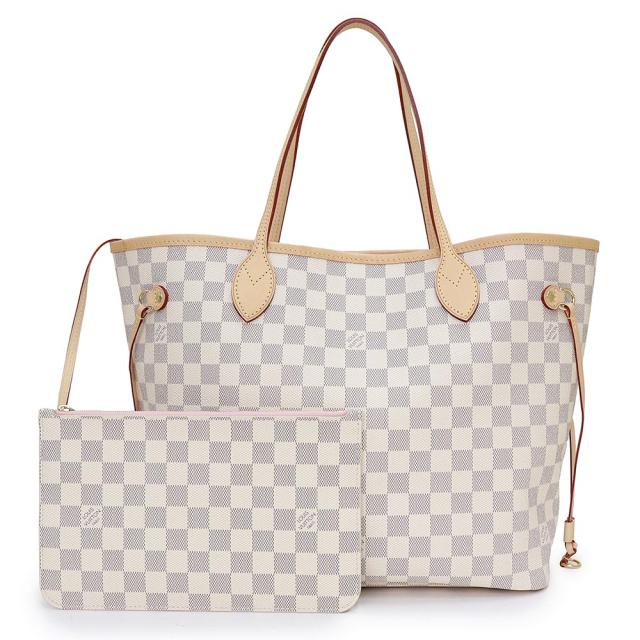 （未使用　展示品）ルイ ヴィトン LOUIS VUITTON ネヴァーフルMM ポーチ付き トートバッグ ダミエアズール ヌメ革 レザー ローズ バレリーヌピンク ベージュ ゴールド金具 N40604 箱付