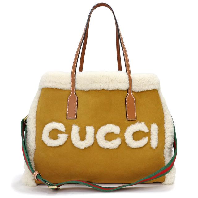 （未使用　展示品）グッチ GUCCI トート ラージ ショルダーバッグ 2way 斜め掛け スウェード レザー シアリング ブラウン アンティークゴールド金具 763105