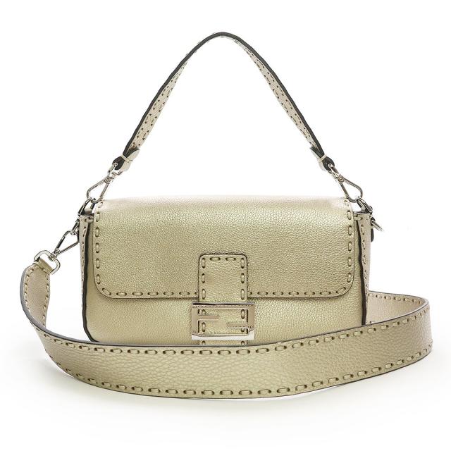 （未使用　展示品）フェンディ FENDI セレリア バゲット ミディアム 2way ショルダー ハンドバッグ 斜め掛け カーフスキン レザー プラチナム ゴールド シルバー金具 8BR600
