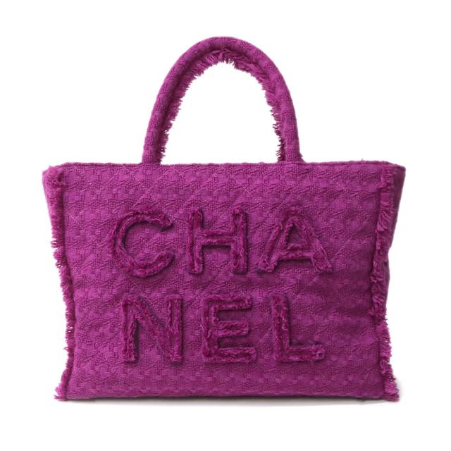 （未使用　展示品）シャネル CHANEL ロゴ ラージ ショッピング トートバッグ ツイード パープル ゴールド金具 AS0977