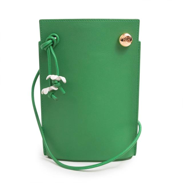 （未使用　展示品）ロエベ LOEWE 日本限定 ペブル ダイス ポケット フラワー ショルダーバッグ 斜め掛け クラシックカーフ レザー トロピカルグリーン ゴールド金具 C643R12X16