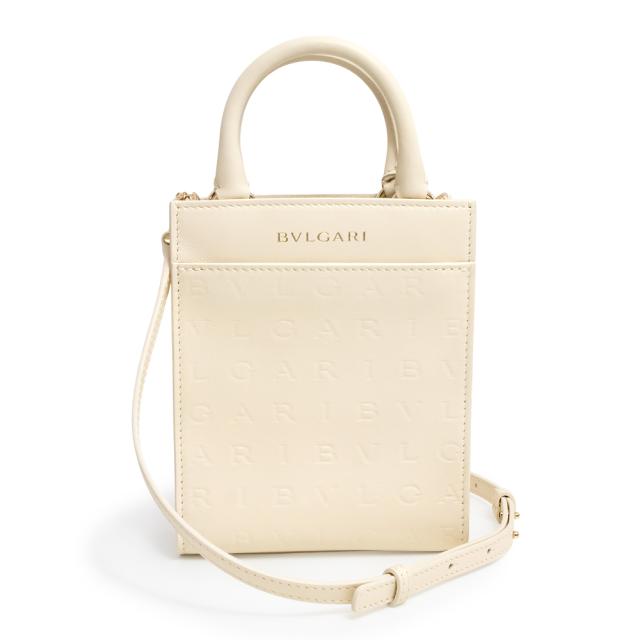 （新品・未使用品）ブルガリ BVLGARI ブルガリロゴ インフィニートゥム 2way ミニトート 斜め掛け ショルダー ハンドバッグ カーフスキン レザー ホワイト ゴールド金具