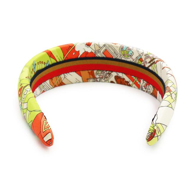 （新品・未使用品）エルメス HERMES ジナ 馬の伝説 La Legende Du Cheval カチューシャ ヘアバンド ヘアアクセサリー シルク100％ オレンジアクア 箱付_4