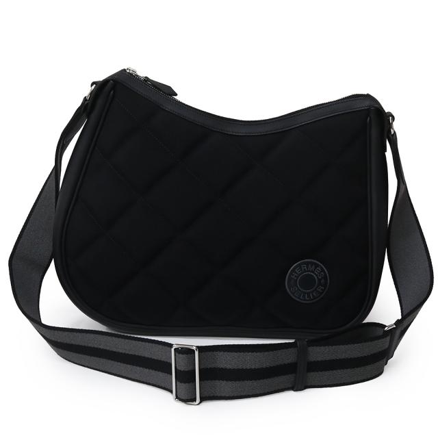 （未使用　展示品）エルメス HERMES ホースバッグ ショルダーバッグ 斜め掛け ヴォースイフト レザー ウーリーコットン ノワール グラファイト シルバー金具 W刻印 箱付