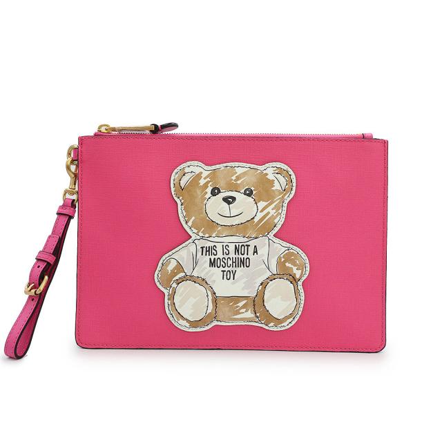 （新品・未使用品）モスキーノ MOSCHINO クチュール テディベア クマ ポーチ クラッチ セカンドバッグ ポリウレタンエコレザー ピンク アンティークゴールド金具 2A8444