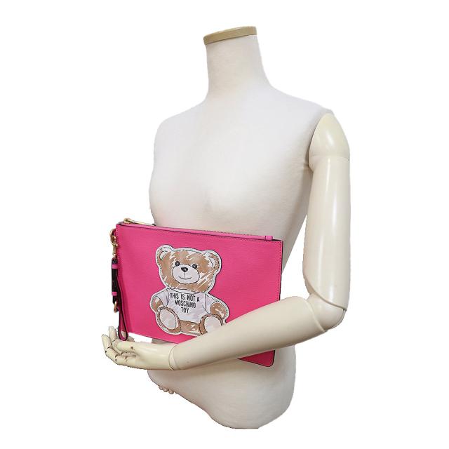 （新品・未当てはめる品）モスキーノ MOSCHINO クチュール テディベア 熊 車寄せ クラッチペダル 二つ目御徒面子 ポリウレタンエコレザー さくら色 アンティークゴールド金具 2A8444