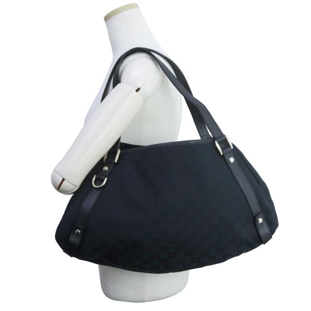 （中古）グッチ GUCCI アビー ハンドバッグ GGキャンバス カーフスキン レザー ブラック ライトゴールド金具 130736_6