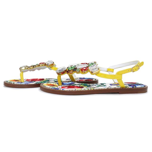 （未使用保管品）ドルチェアンドガッバーナ DOLCE&GABBANA フラットサンダル マヨリカ トング 靴 #35.5 22.5cm エナメル ラインストーン マルチカラー シルバー金具 CO0085