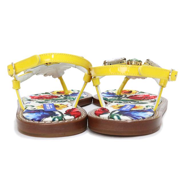 （未使用保管品）ドルチェアンドガッバーナ DOLCE&GABBANA フラットサンダル マヨリカ トング 靴 #35.5 22.5cm エナメル ラインストーン マルチカラー シルバー金具 CO0085