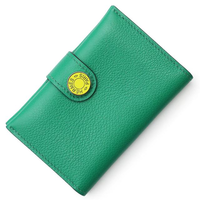（未使用　展示品）エルメス HERMES R.M.S ヴェルソ カードケース 名刺入れ 定期入れ パスケース ヴォーエバーカラー レザー バイカラー ヴェールヴェルティゴ ジョーヌナプル グリーン イエロー シルバー金具 B刻印