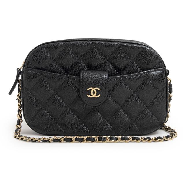 （未使用　展示品）シャネル CHANEL ココマーク マトラッセ チェーン ショルダーバッグ 斜め掛け キャビアスキン レザー ブラック ゴールド金具 AP3998 箱付