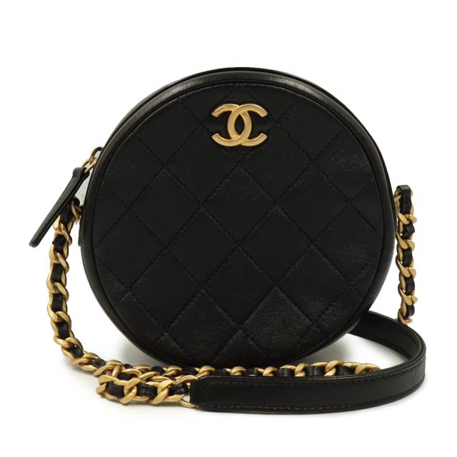 （新品・未使用品）シャネル CHANEL マトラッセ ラウンド ミニ チェーン ココマーク ショルダーバッグ 斜め掛け ラムスキン レザー ブラック ゴールド金具 AS1898