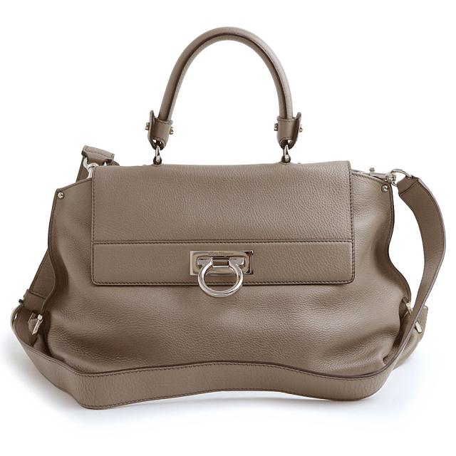 （未使用　展示品）サルヴァトーレフェラガモ Salvatore Ferragamo ソフィア 2way ショルダー ハンドバッグ 斜め掛け レザー グレー シルバー金具 BW-21