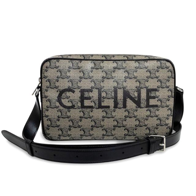 （未使用　展示品）セリーヌ CELINE ミディアム メッセンジャー ショルダーバッグ 斜め掛け トリオンフキャンバス カーフスキン レザー ベージュ ブラック シルバー金具 194502GED
