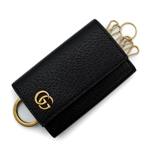（新品・未使用品）グッチ GUCCI GGマーモント 6連 キーリング付き キーケース レザー ブラック アンティークゴールド金具 435305
