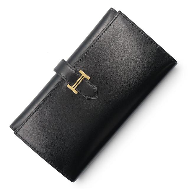 （未使用　展示品）エルメス HERMES ベアン デュプリ 三つ折り長財布 ボックスカーフ レザー ノワール ブラック ゴールド金具 □Q刻印