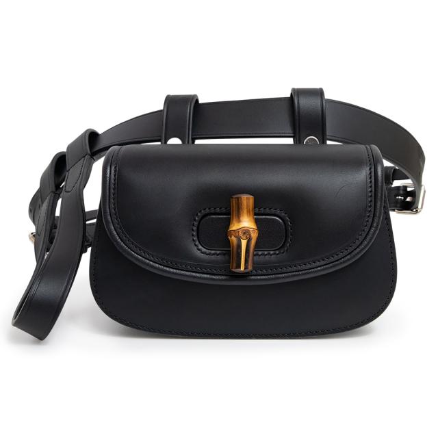 （未使用　展示品）グッチ GUCCI バンブー 1947 ミニ ベルトバッグ 3Way ハンド ウエストバッグ レザー ブラック アンティークシルバー金具 681137
