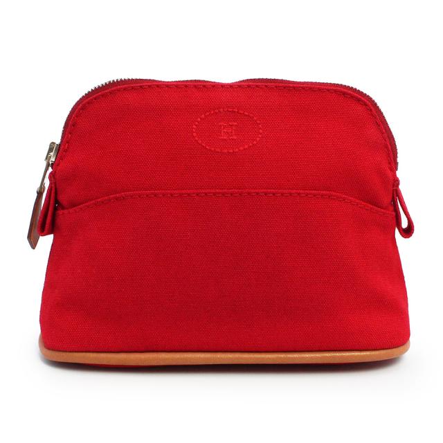 （未使用　展示品）エルメス HERMES ボリード 16 ミニミニ コスメ 化粧ポーチ コットン100％ キャンバス レッド シルバー金具