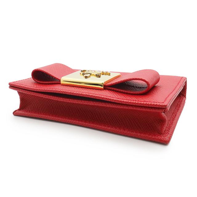 （未使用　展示品）プラダ PRADA リボン カードケース 名刺入れ 定期入れ パスケース サフィアノ サフィアーノ フィオッコ カーフレザー ロッソ レッド ゴールド金具 1MC122 箱付_6