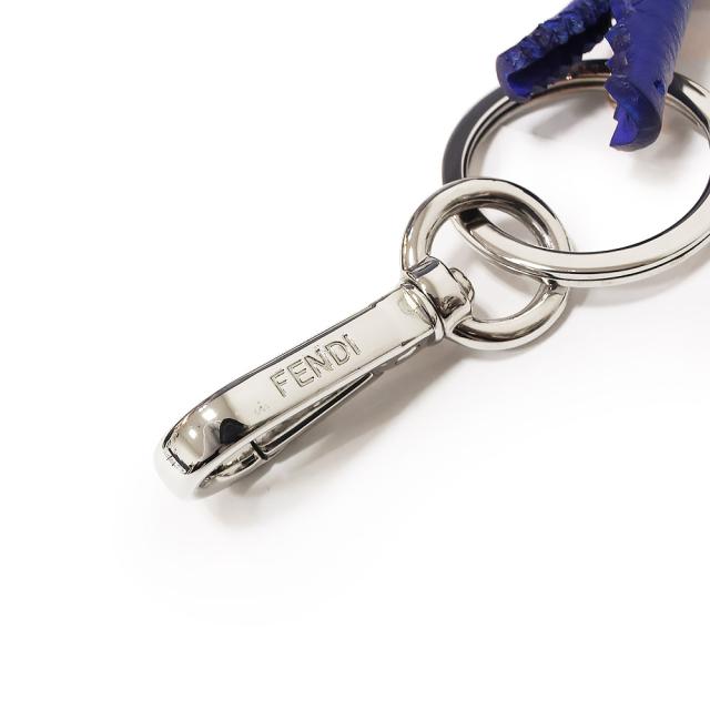 （中古）フェンディ FENDI クロコダイル ワニ スタッズ バッグチャーム キーリング キーホルダー カーフスキン レザー ブルー シルバー金具 7AR385_4