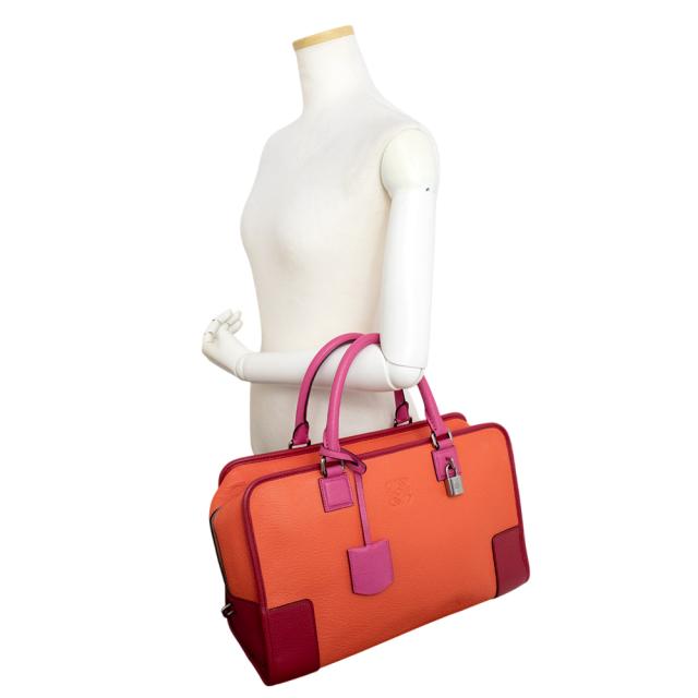 （美品）ロエベ LOEWE アマソナ 36 ハンドバッグ レザー オレンジ ピンク ボルドー シルバー金具 352.35AA22