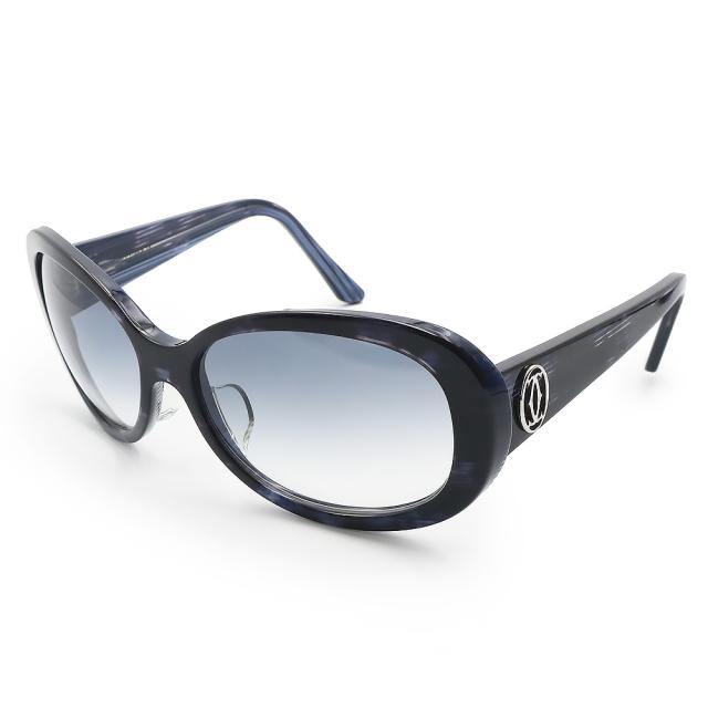 （中古）カルティエ Cartier 2C サングラス メガネ 眼鏡 アイウェア プラスチック ブルー シルバー金具 T8200875 箱付