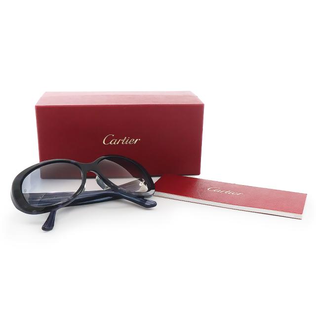 （中古）カルティエ Cartier 2C サングラス メガネ 眼鏡 アイウェア プラスチック ブルー シルバー金具 T8200875 箱付_1