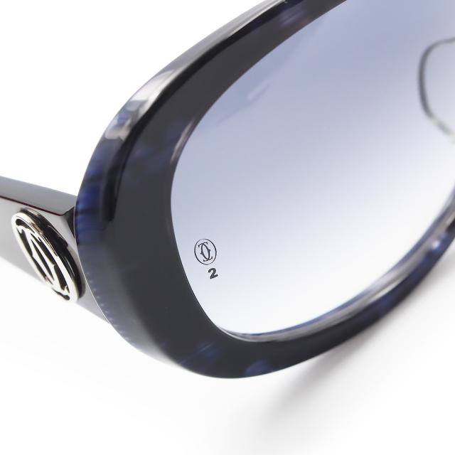 （中古）カルティエ Cartier 2C サングラス メガネ 眼鏡 アイウェア プラスチック ブルー シルバー金具 T8200875 箱付 中古）カルティエ Cartier 2C サングラス メガネ 眼鏡 アイウェア