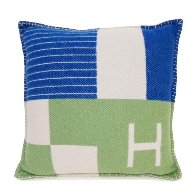 （未使用保管品）エルメス HERMES クッション ジャカード アヴァロン ピアノ ウール90% カシミヤ10% コバルト グリーン ブルー イエロー