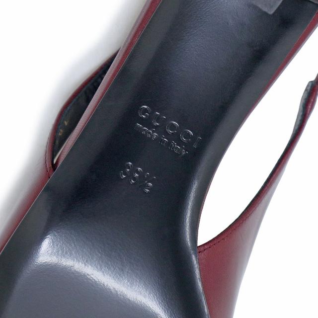 （未使用保管品）グッチ GUCCI シニョリーア スリングバック チェーンロゴ パンプス ミュール サンダル シューズ 靴 #38.5 25.5cm レザー ロッソ アンコーラ ボルドー ゴールド金具 782832 箱付