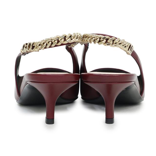 （未使用保管品）グッチ GUCCI シニョリーア スリングバック チェーンロゴ パンプス ミュール サンダル シューズ 靴 #38.5 25.5cm レザー ロッソ アンコーラ ボルドー ゴールド金具 782832 箱付