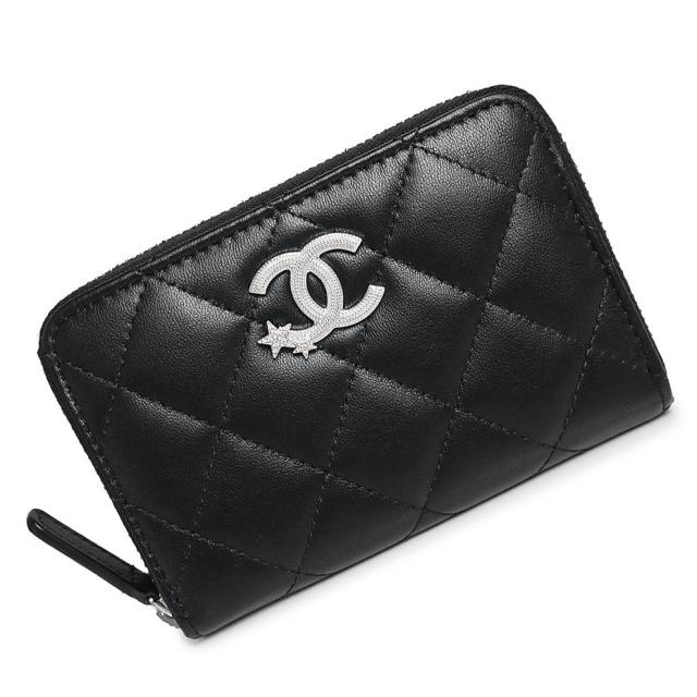 （新品・未使用品）シャネル CHANEL ココスター マトラッセ ジップ ケース 小銭入れ 財布 カードケース 名刺入れ 定期入れ パスケース ラムスキン レザー ブラック 黒 シルバー金具 AP3728