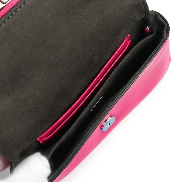 （未使用　展示品）フェンディ FENDI モンスター マイクロ バケット 2WAY チェーン ショルダー ハンドバッグ ポシェット 斜め掛け ラムスキン レザー フューシャ ピンク マルチカラー シルバー金具 8M0354