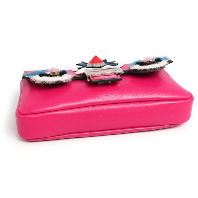 （未使用　展示品）フェンディ FENDI モンスター マイクロ バケット 2WAY チェーン ショルダー ハンドバッグ ポシェット 斜め掛け ラムスキン レザー フューシャ ピンク マルチカラー シルバー金具 8M0354