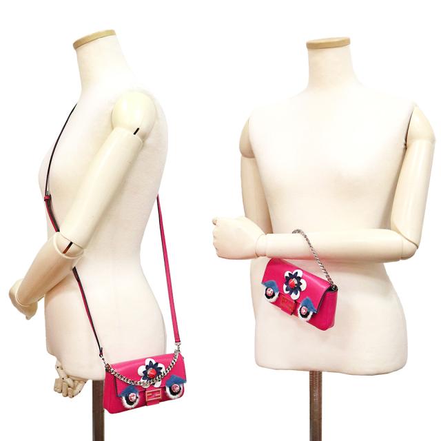 （未使用　展示品）フェンディ FENDI モンスター マイクロ バケット 2WAY チェーン ショルダー ハンドバッグ ポシェット 斜め掛け ラムスキン レザー フューシャ ピンク マルチカラー シルバー金具 8M0354