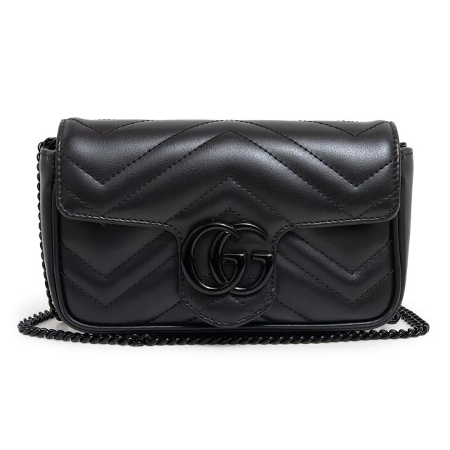（美品）グッチ GUCCI GGマーモント ミニバッグ キルティング チェーン ショルダーバッグ 斜め掛け シェブロンレザー ブラック ブラック金具 476433
