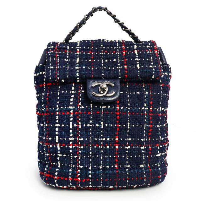 （美品）シャネル CHANEL アーバンスピリット リュック デイパック バックパック ツイード カーフスキン レザー ネイビー アンティークシルバー金具 A91121