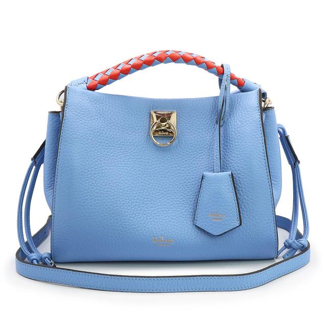 （未使用　展示品）マルベリー MULBERRY スモールアイリス 2WAY ショルダー ハンドバッグ 斜め掛け ヘビー グレイン レザー コーンフラワーブルー レッドオレンジ ゴールド金具 HH6267