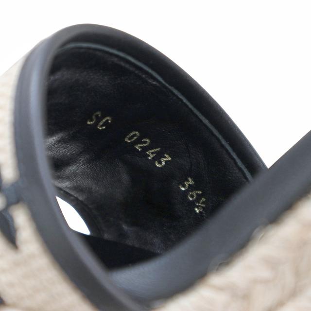 （未使用保管品）ルイ ヴィトン LOUIS VUITTON スターボード ライン モノグラム 刺繍 ウェッジソール サンダル 靴 #36.5 23.5cm カーフスキン レザー コットン ベージュ ナチュラル ブラック ゴールド金具 1ABT1N 箱付