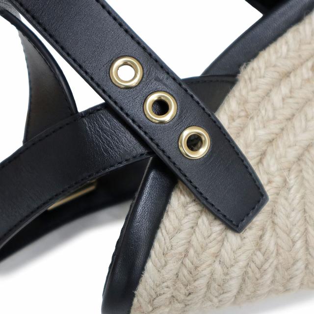 （未使用保管品）ルイ ヴィトン LOUIS VUITTON スターボード ライン モノグラム 刺繍 ウェッジソール サンダル 靴 #36.5 23.5cm カーフスキン レザー コットン ベージュ ナチュラル ブラック ゴールド金具 1ABT1N 箱付