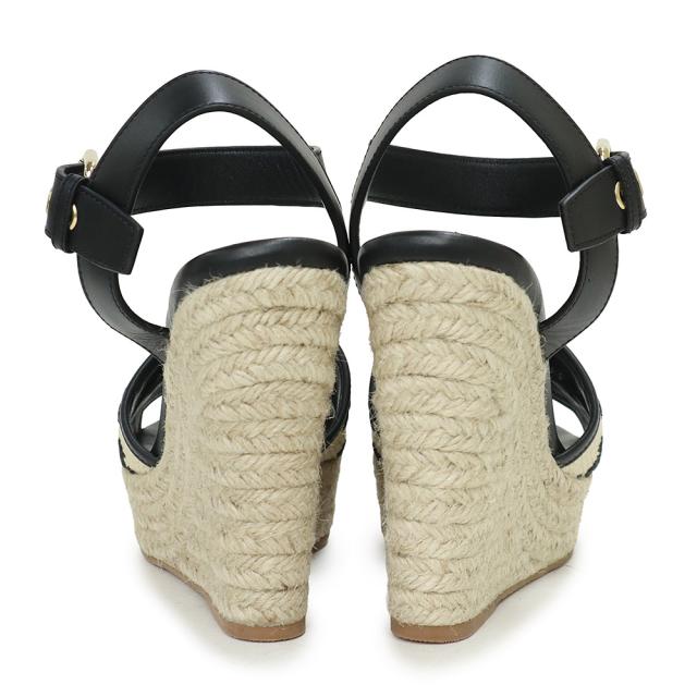 （未使用保管品）ルイ ヴィトン LOUIS VUITTON スターボード ライン モノグラム 刺繍 ウェッジソール サンダル 靴 #36.5 23.5cm カーフスキン レザー コットン ベージュ ナチュラル ブラック ゴールド金具 1ABT1N 箱付