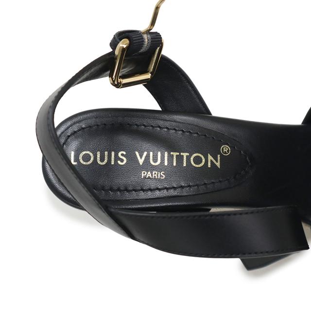 （未使用保管品）ルイ ヴィトン LOUIS VUITTON スターボード ライン モノグラム 刺繍 ウェッジソール サンダル 靴 #36.5 23.5cm カーフスキン レザー コットン ベージュ ナチュラル ブラック ゴールド金具 1ABT1N 箱付