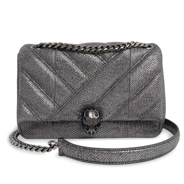 （新品・未使用品）ブルガリ BVLGARI セルペンティ カボション 2Way チェーン ショルダーバッグ 斜め掛け カルングレザー チャコール グレー シルバー金具 290237